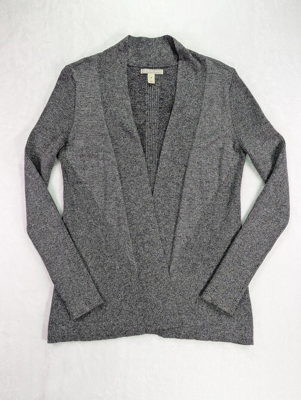 Dana Buchman Charcoal Gray Open Front Cardigan Sweater Knit Cozy Casual S